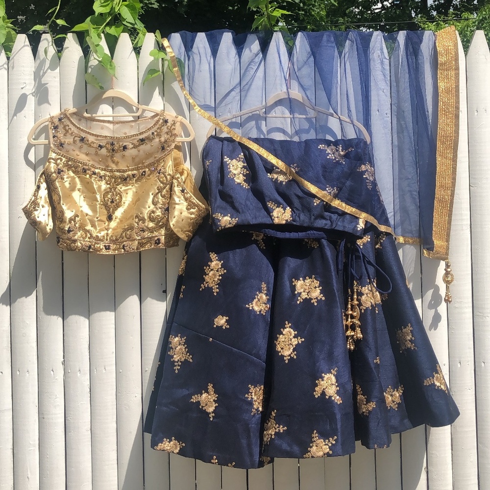Navy Cold Shoulder Lehenga / Indian Party Dress